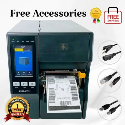 Zebra ZT411 Thermal Transfer Label Printer Peel Rewind LAN USB 1 YR WARRANTY - Image 1 of 4