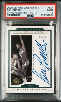 2000 UD Legends Master Collection Bill Russell Championships Auto 08/50 PSA 9 - Image 1 of 2
