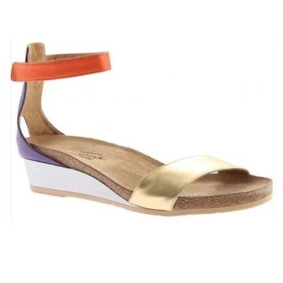 Sandalias Naot Talla 8 39 Pixie Correa al Tobillo Punta Abierta Cuña Dorado Naranja Púrpura Foto 1 de 4