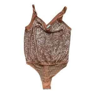 Sz Medium- Brown Sequin- Bronze- Thong Bodysuit- Free People- Velvet Straps - Picture 1 of 8