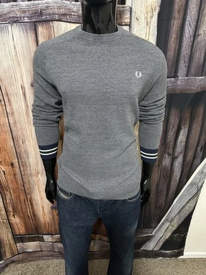 Moletom Fred Perry Heather cinza gola redonda algodão tamanho grande novo sem etiquetas - Imagem 1 de 4