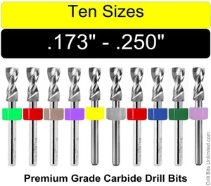 Drill Bit Set 10 Sizes From 4.40mm to 6.35mm .173 to .250" Carbide 1/8 Shank C7 - Picture 1 of 4