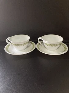 Vintage Corelle Spring Blossom Crazy Daisy Hook Handle 2 Coffee Cups & Saucers - Picture 1 of 3