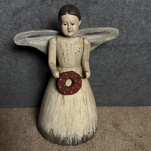 DEPT 56 FOLK ART ANGEL WREATH WINGS WOODEN FIGURINE FARMHOUSE DECOR WOOD *read* - Picture 1 of 6