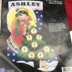 Vtg 1998 J P Coats Felt Applique Angel Tree Star Rabbit Sequin Stocking Kit - Picture 1 of 14