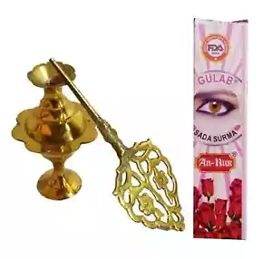VINTAGE ISLAMIC ARABIC KOHL STICK BRASS BOTTLE JAR EYELINER CONTAINER WITH SURMA - Foto 1 di 3