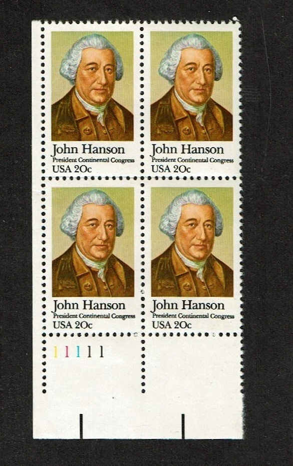 1981 U.S. COMMEM 20c JOHN HANSON Plt # Block of 4 Sc#1941  M/NH/OG Pristine^ - Image 1 of 1