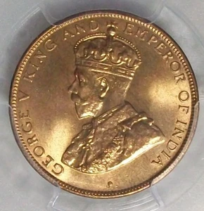 1933 HONG KONG GEORGE V BRONZE 1 CENT PCGS GEM MS-65 RED KM17 L@@K - Picture 1 of 4