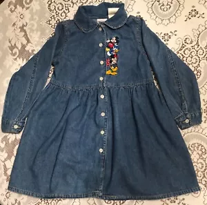 Girls 8/10 Disney embroidered denim dress Mickey Mouse Minnie Donald Duck Pluto - Picture 1 of 2