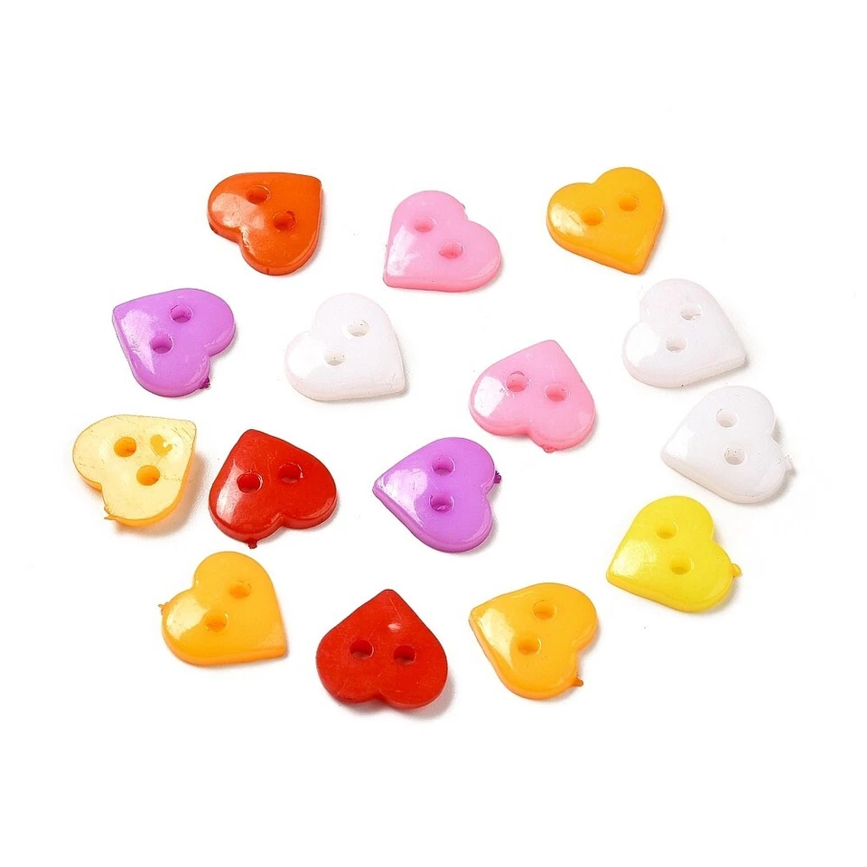 Heart Buttons Valentine's Day Crafts Assorted 10mm Mixed Lot Bulk 100pcs - Image 1 of 1