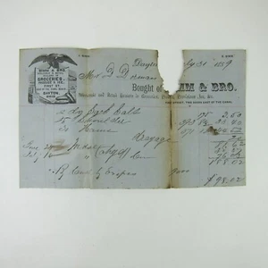Bimm & Bro Wholesale Groceries Produce & Ice Dayton Ohio Invoice Antique 1859 - Picture 1 of 14