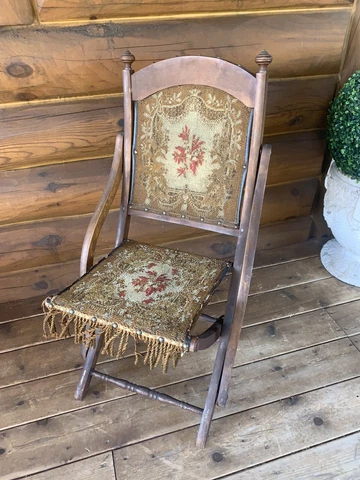 Antique Vintage Needlepoint Victorian Folding Wooden Chair Cover