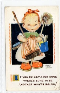 (Gd1816) Mabel Lucie Attwell, Valentines 5365, Reinigung, wenn man einen Job bekommt 1957 - Bild 1 von 4