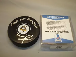 Mike Lange Signed Pittsburgh Penguins Hockey Puck Autograph Beckett BAS COA 1I - Picture 1 of 3