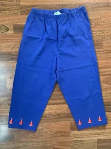 The Quacker Factory Women 100% cotton embroidered pants Large Sailboat Beach Vac - Picture 1 of 4