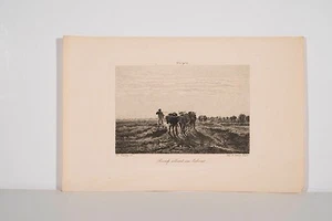 Gravure eau-forte XIX° Boeufs allant au labour C.Courtry d'ap Troyon Agriculture - Picture 1 of 3