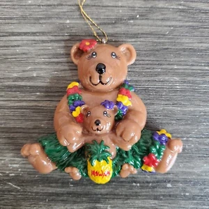 Joseph K Hawaiian Christmas Ornament Teddy Bear Mom & Cub Hula Lei Souvenir 2.5" - Picture 1 of 5