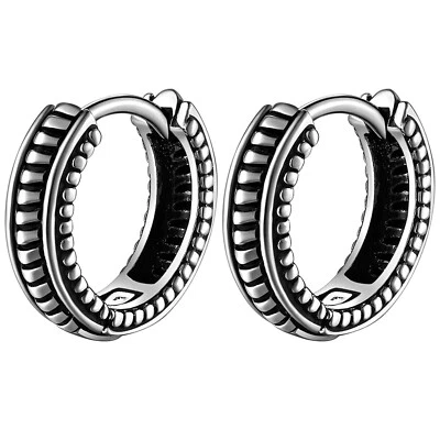 Men's Gothic Punk High Polished Stainless Steel Ear Stud Hoop Huggie Earrings - Image 1 of 4