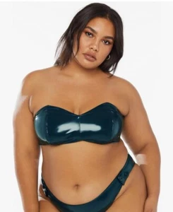 Savage X Fenty Bandeau in pelle con bandeau in vinile taglia grande verde cacciatore - Foto 1 di 8