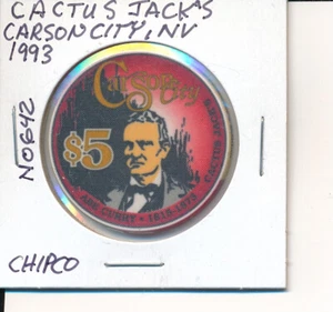 5 $ CASINO CHIP-CACTUS JACK'S CARSON CITY NV 1993 CHIPCO #N0642 GAMING CHEQUE - Bild 1 von 2