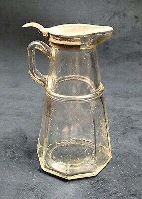 Vintage Hazel Atlas Clear Depression Glass Syrup Molasses Pitcher Metal • 24.50€