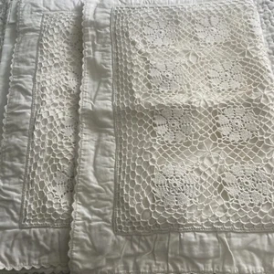 SET 2 federe per cuscini standard in pizzo all'uncinetto bohemien crema avorio shabby - Foto 1 di 9