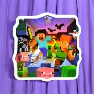 Pegatina Minecraft Steve Alex Pig Running Group brillante - Imagen 1 de 2