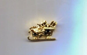 HOBE Christmas clear gold sleigh brooch - Picture 1 of 2
