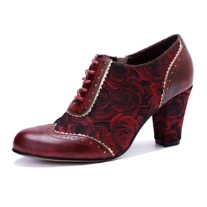 Women's Genunie Leather Handmade Pumps French Floral Countly Style Elegant Shoes - Picture 1 of 10