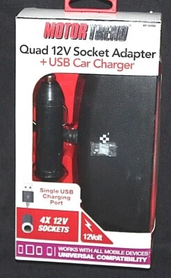 Adaptador Universal Motor Trend 12V Quad Socket + Cargador USB Coche MT-12VQS Foto 1 de 2
