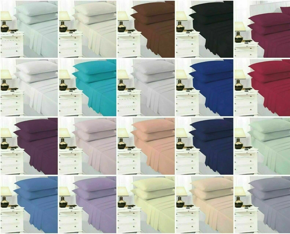 Plain Dyed Bedding Sheet Set W/ Pillow Case Poly Cotton Flat and Fitted Set - Image 1 of 1