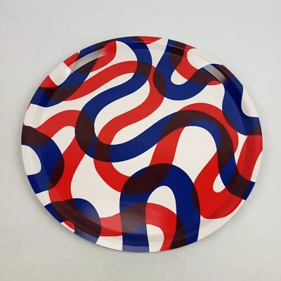 Ikea FRAMKALLA Round Serving Tray Patterned Red/ Blue/ Beige 16 7/8" New - Image 1 of 4