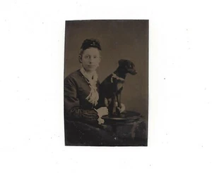 Antique Tintype Photograph Minpin Dog with mistress owner  Min Pin - Picture 1 of 1