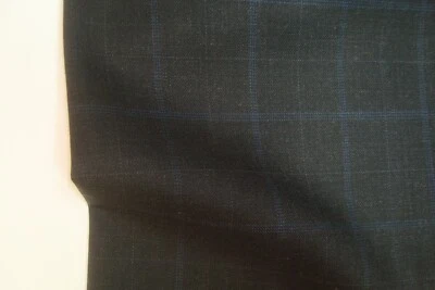 2.8 yd Luxury WOOL Fabric Super 120s Suiting 9 oz Charcoal & Blue Plaid 101" BTP - Image 1 of 4