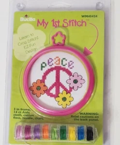 BUCILLA*My 1st Stitch*Learn to Cross Stitch*Beginners KIT*Frame* Peace design - Picture 1 of 2