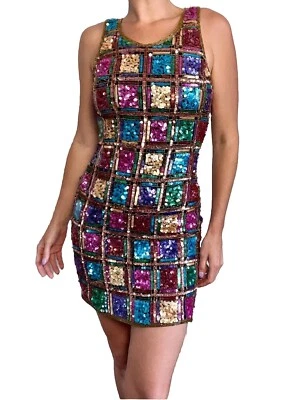 Vintage Laurence Kazar Unique Rare 1970-80 rainbow Beaded sequin dress Sz med - Image 1 of 4