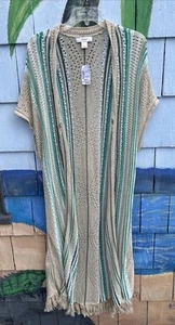 NEW $65 CJ Banks Linen Blend Open Front Knit Duster Sweater Fringe Women Size 1X - Picture 1 of 11
