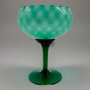 Vtg Empoli Cased Candy dish, compote 7 inch Teal Twist stem, Pedestal MCM Italy - Picture 1 of 9