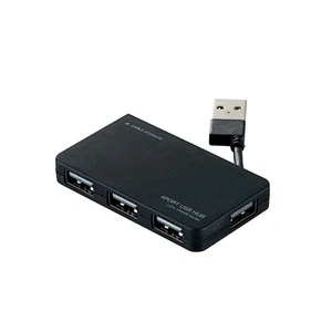 Elecom USB 2.0 Hub 4 Ports Bus Power Compact Cable Storage Black U2H-YKN4BB 263 - Picture 1 of 7