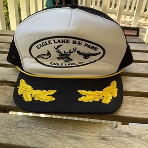 Vintage Eagle Lake CA Hat Trucker Hat SnapBack Hunting Fishing Lake Black White - Picture 1 of 9