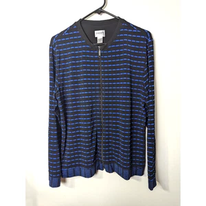 Chico's Travelers Size 2 (L) Jacket Full Zip Blue Black Slinky Stretch USA - Picture 1 of 7