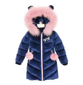 Kids Girls Thick Velvet Quilted Jacket Fur Collar Long Parka Hooded Coat Winter! - Picture 1 of 24