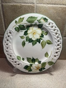 Vtg Italy Brunelli Tiffany Dinner Plate White Magnolia Floral Lattice Gardenia - Picture 1 of 7
