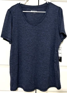 NWT Idealogy size 1X navy Serenity Vneck short sleeve active t-shirt women's - Picture 1 of 5