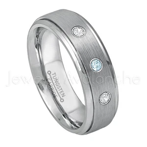 0.21ctw Topaz & Diamond 3-Stone Ring,November Birthstone Ring,Tungsten Ring #008 - Picture 1 of 1