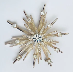 Vintage Avon Nina Ricci Starburst Rhinestone Snowflake Brooch 80s Silver Toned - Picture 1 of 6