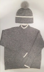 Max Studio Sweater & Pom Hat Set NWOT Sz S 5% Wool Heather Gray Mock Turtleneck - Picture 1 of 5