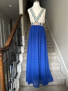 Flying Tomato Women Maxi Dress Size Medium Embroidered Top Sleeveless Blue - Picture 1 of 8