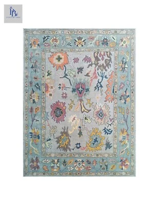 Oushak Lt.Grey/Lt.Blue colour Hand-knotted Pandav rugs for living room - Image 1 of 4