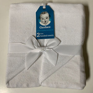 🧷 GERBER BABY TERRY HOODED TOWELS 2-pack, white 26”x30” 🆕
